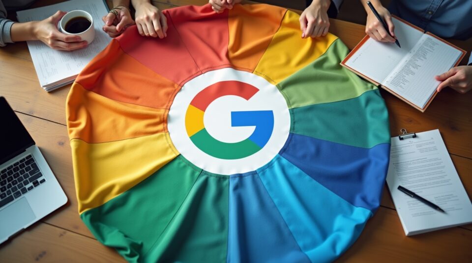 Toupie colorée Google en mouvement, pause dynamique et amusante dans un espace de travail