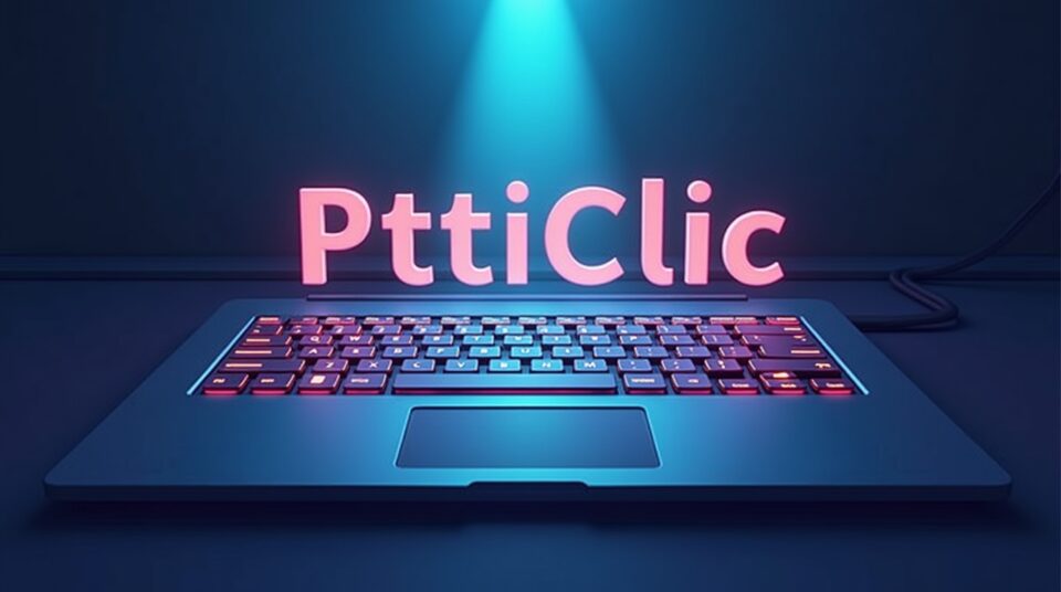 Clavier coloré avec inscription 'PtitClic Blog', symbolisant l'univers du blogging.