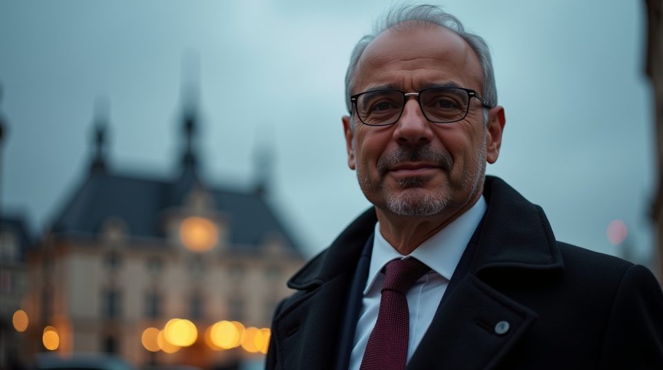Ali Rabeh, maire de Trappes, devant l'Hotel de ville, avec des détails de sa biographie et son parcours politique