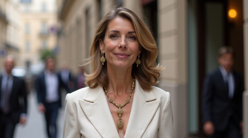 Portrait de Anne Dewavrin avec éléments de biographie et vie privée en arrière-plan