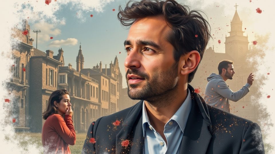 Portrait de Christian Quesada avec collage de sa biographie