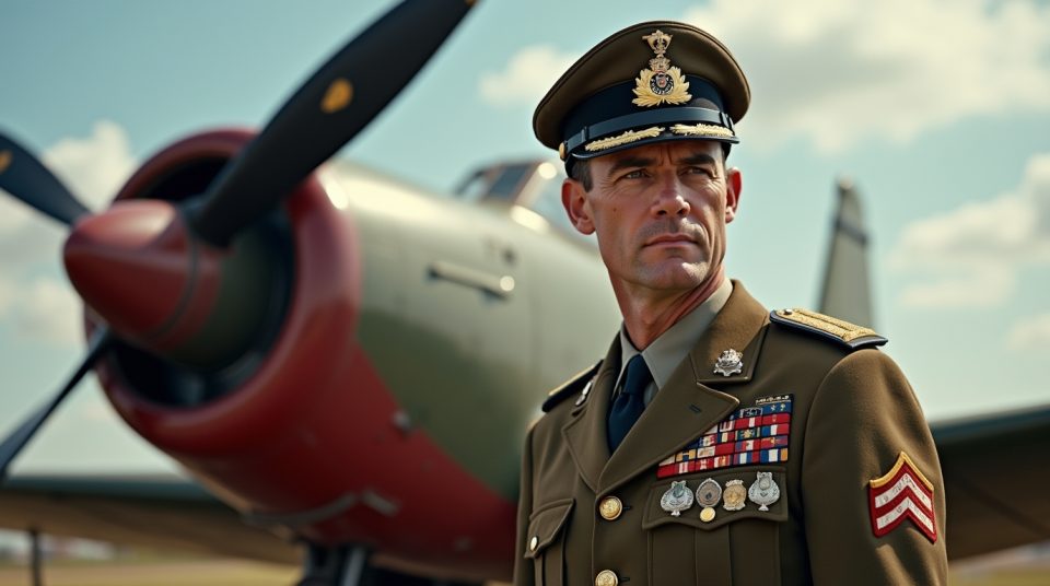 Général Patrick Dutartre en uniforme devant un avion de chasse