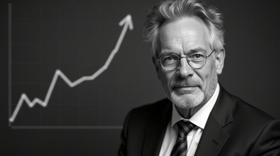 Portrait noir et blanc de Yves Hecker, ligne de temps de carrière en arrière-plan